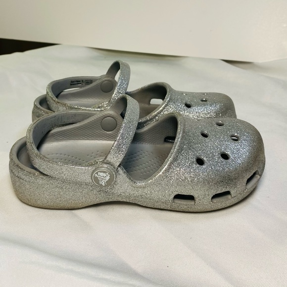 Crocs girls silver glitter sandals shoes double ankle straps Sz 13 - Picture 6 of 9